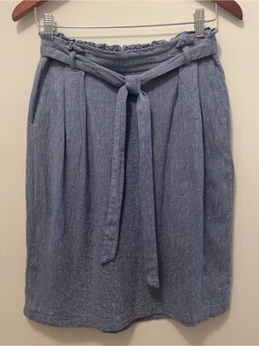 Ellen Tracy Linen Blend Midi Skirt with Tie Belt - Light Blue